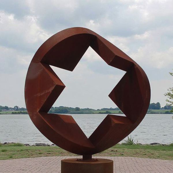 Custom Outdoor Weathering Steel Geometric Star Sculpture by Professional Sculpture Manufacturer