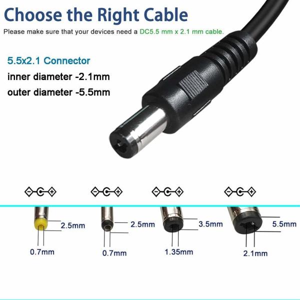1M 22AWG DC Male to Male Extension Cable 5.5x2.5mm Right Angle
