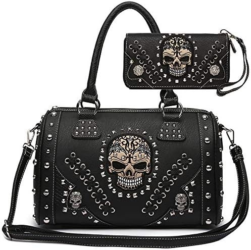 SUGAR SKULL DAY OF THE DEAD PUNK ART PURSE REMOVABLE STRAP WOMEN SATCHEL HANDBAG SHOULDER BAG WALLET SET