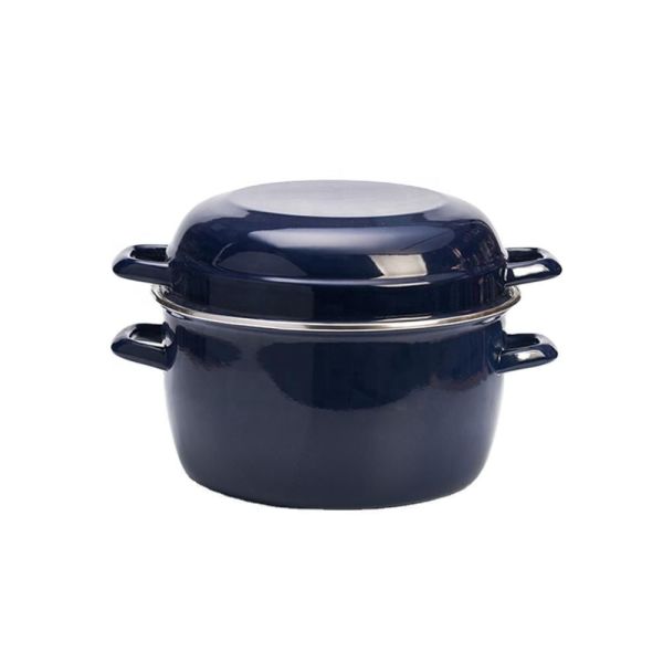 Carbon Steel Enameled Mussel Pan With Lid Enamel Mussel Pot 18cm 20cm 22cm 24cm