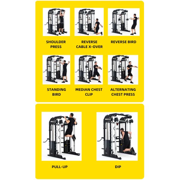 Custom Design Silver Grey Metal All in One Trainer Smith Machine for Home Workouts