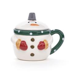 3D Snowman Shaped Ceramic Coffee Mugs Christmas Gift With Lid And Handpainting