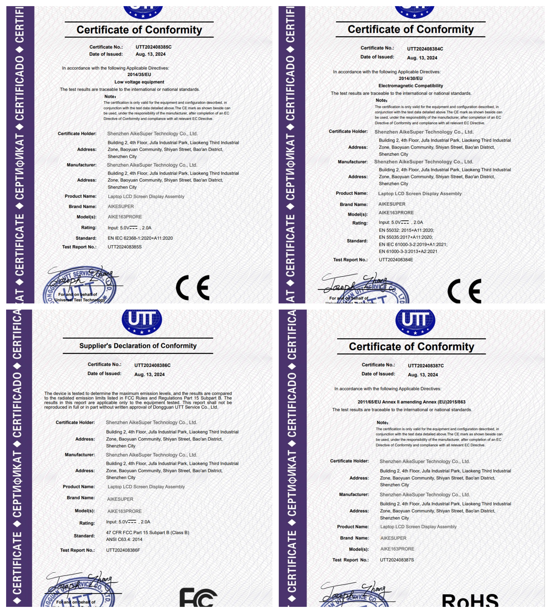 Shenzhen AikeSuper Technology Co., Ltd. Certifications