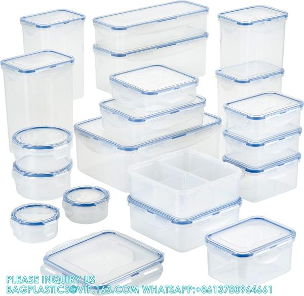 Plastic rigid Storage box Set, Food storage Containers, Airtight Bins, BPA-Free, Dishwasher Safe, 38 Piece, Clear