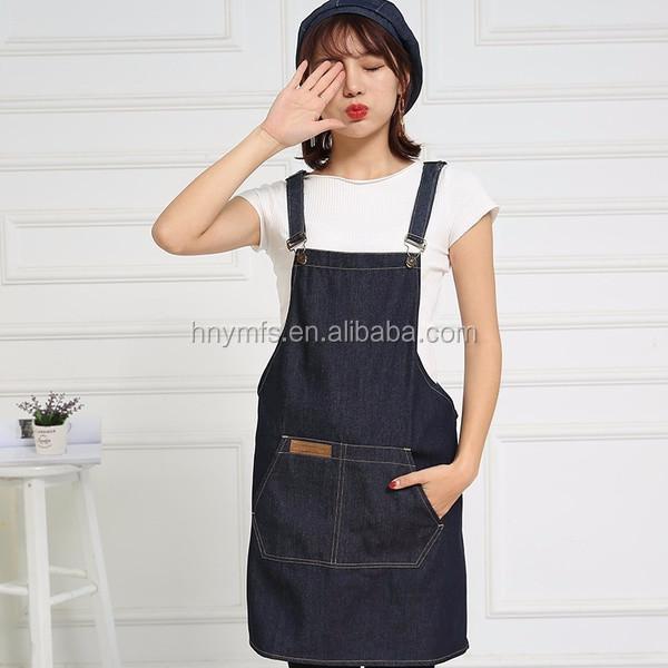 Black 3 Pockets 100% Cotton Denim Chef Work Uniform With Ties For Commercial Restaurant
