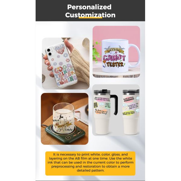 FCOLOR Wholesale Custom AB Cold Film Printing DIY logo Transfer on Glass & Film UV DTF Sticker
