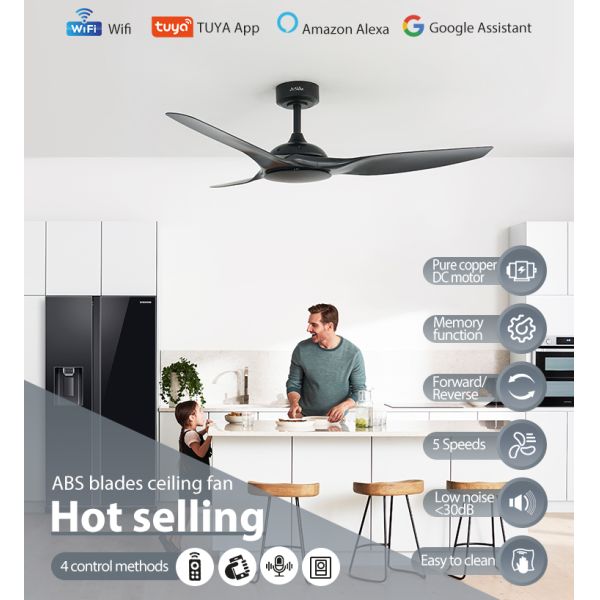 Design simples 6 velocidade controle remoto Ventilador de teto preto sem luz 1stshine OEM