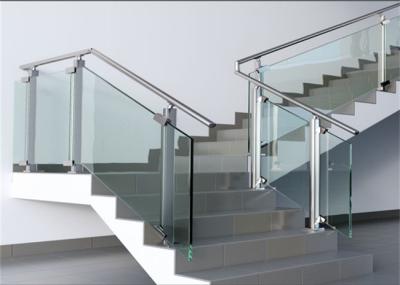 Modern Hotel Glass And Steel Staircase Railing With Clear / Brown / Grey Color