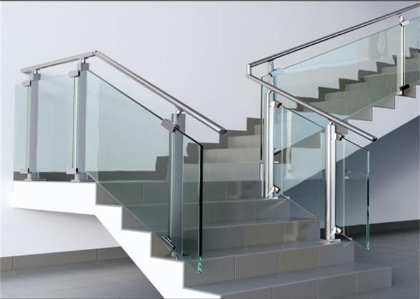 Modern Hotel Glass And Steel Staircase Railing With Clear / Brown / Grey Color