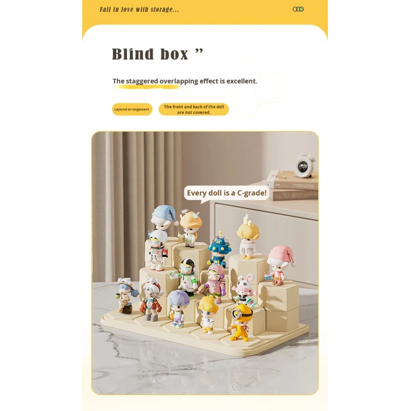 Hot Selling Acrylic Transparent Dustproof Blind Box Display Stand Storage Box with Building Block for Pop Mart Display
