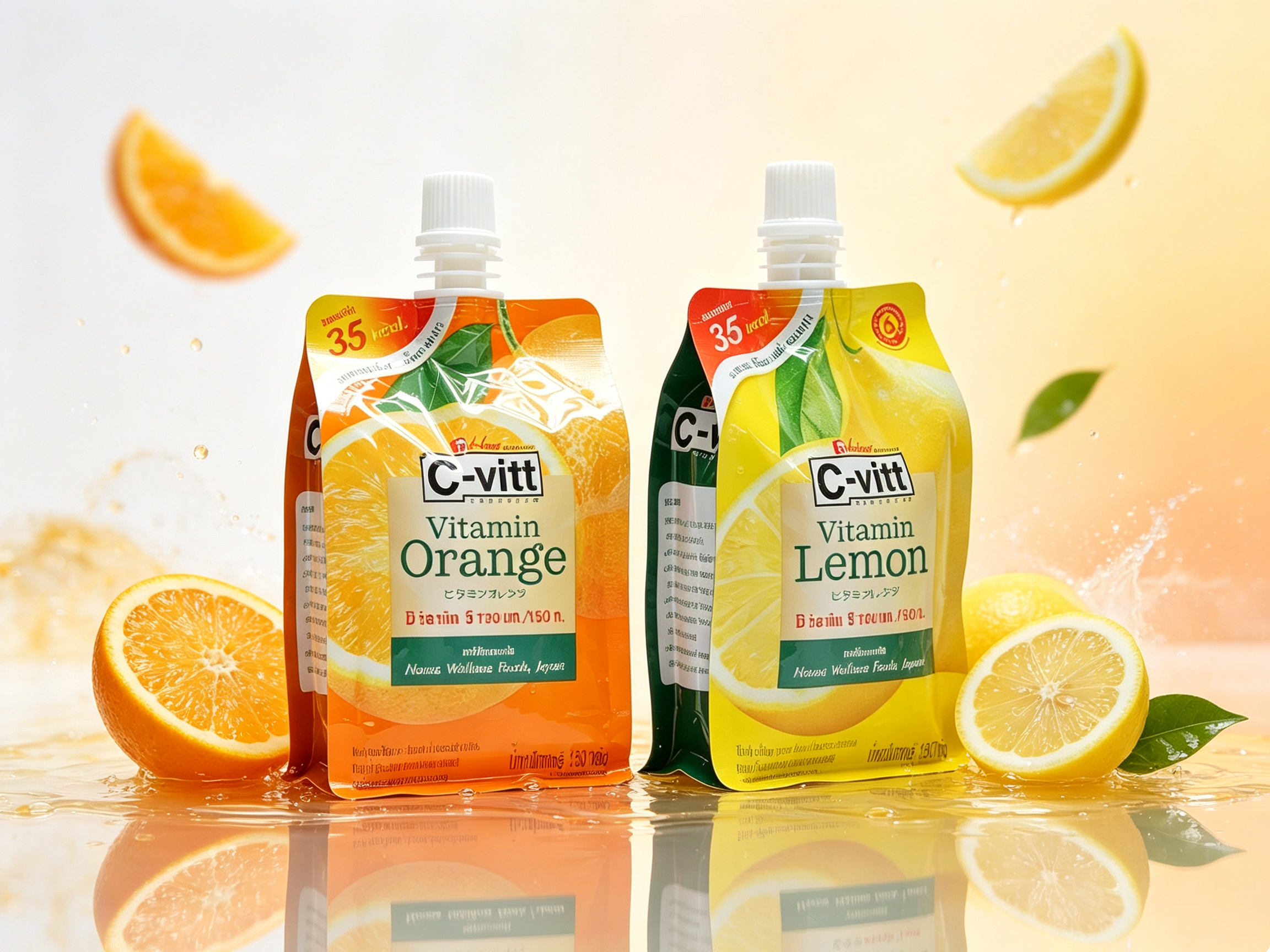 150g Flat Bottom Spout Pouch | Stand Up Juice Spout Bag For Orange Lemon Vitamin Drink Food Grade Custom Print