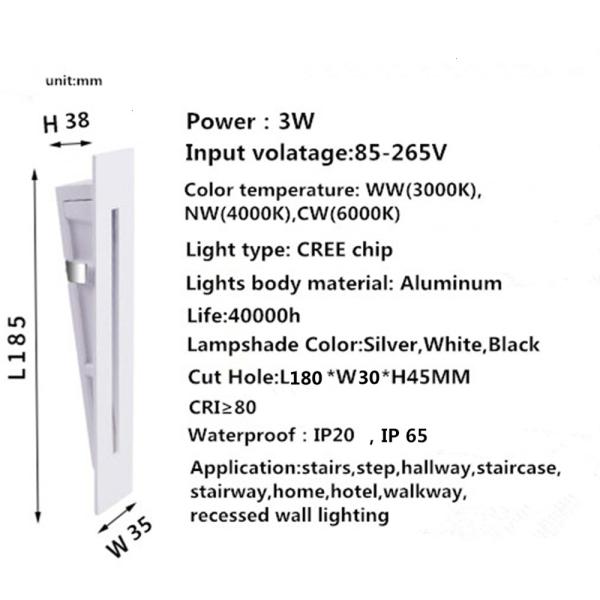 3W Recessed Led Stair Light AC85-265V Indoor IP20 Corner Wall Stairs lights (WH-RC-01）