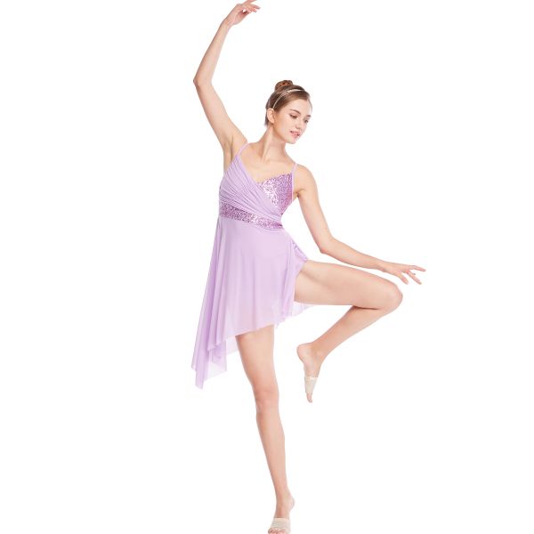 Navy Blue Lyrical Dance Competition Costumes Sequin V-Neck Knee Length High-Low Dress
