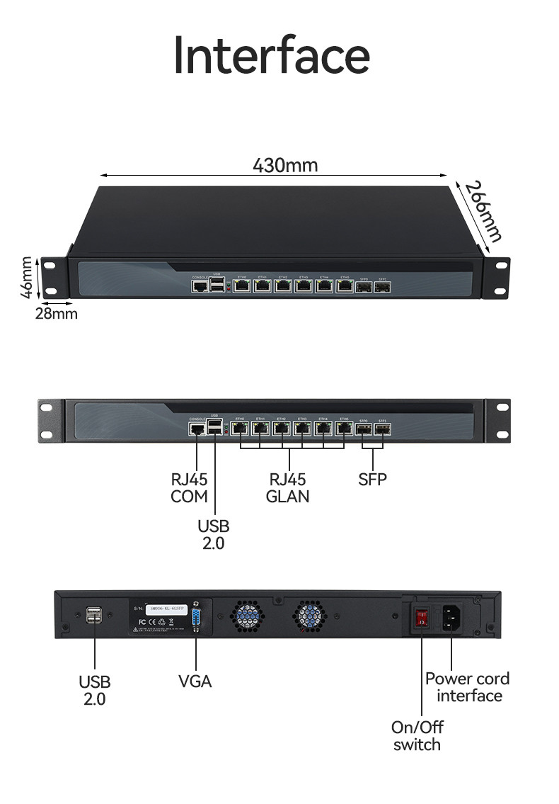 3865U 1U Server 6 LAN 2 Fiber Optic Linux Firewall Router Server с вентилятором