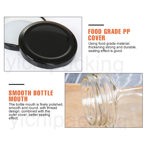 Food Storage Square Glass Jars , Portable 4 Inches Wide Mouth Glass Jars