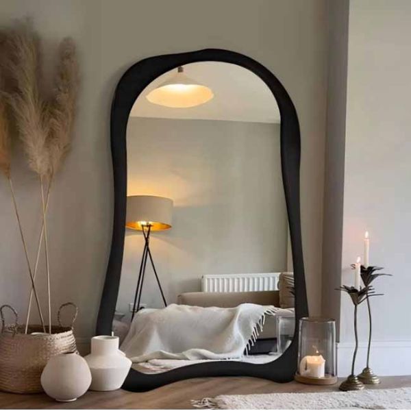 Customized French Room Decorative Large Mirror Narure Espejos Wavy Mirror Design Wooden Frame Irregular Shape Dressing Mirror