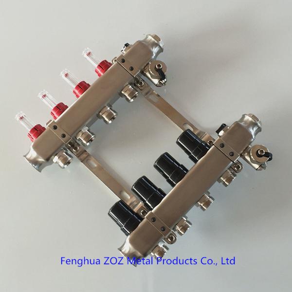 Stainless Steel Central Floor Heating Pipe Manifold , Pex Radiant Floor Heating Manifold Assembly
