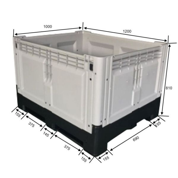 1200*1000*810mm Grey Collapsible Bulk Containers for Food Easy to Clean and Maintain