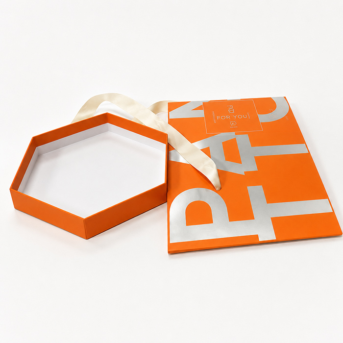 Gift Packaging Custom Collapsible Rigid Box Hexagonal Shaped with Ribbon Closure