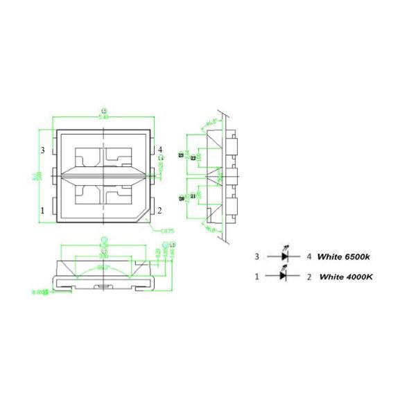 1.50mm Height 2220 Package Bi Color LED Top View 5050 Warn White & White,RGB, RGBW,single color,flashing  Chip