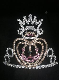 Low cost halloween pageant crowns and tiaras pumpkin and bear yellow and black rhinestone pageant crowns custom crowns