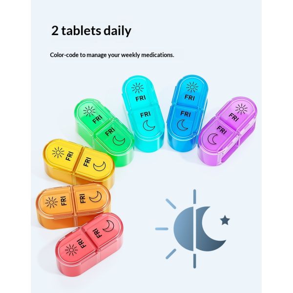 Portable Weekly Seven-Day Plastic Medicine Organizer Pill Box Two Meal Dosage Sealed Mini Compartmentalized Design JH Medibox
