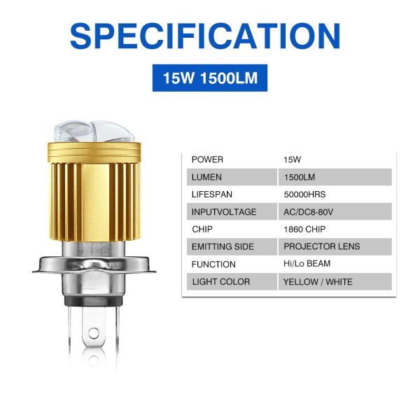 Farol LED de motocicleta H4 HS1 H6 Ba20D Dual Color Branco Amarelo Verdadeiro Luz Alta Baixa AC DC