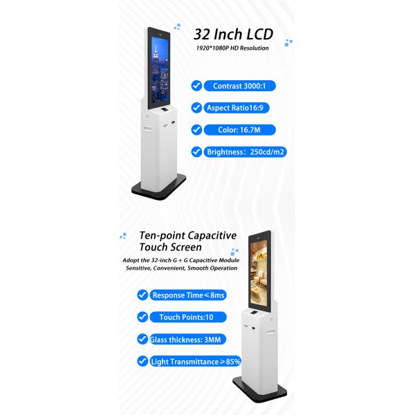 32 Inch Hotel Self Service Check in Kiosk with Room Card Dispenser Passport Scanner Touch Screen Check-Out Terminal OEM