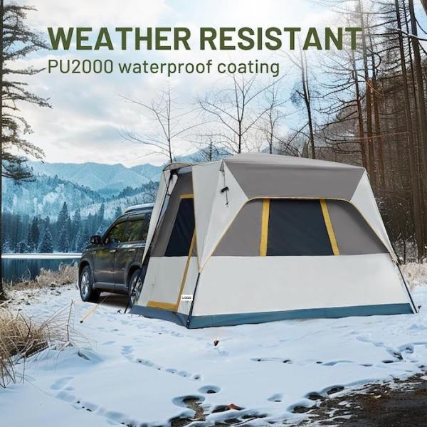 Outdoor 3.05*2.44*2.18M Easy Setup Khaki Polyester Fiberglass SUV Camping Tent With UV Protection And Waterproof Floor