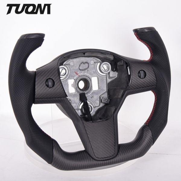New Style Tesla Yoke Auto Steering Wheel Flat Bottom Perforated Leather