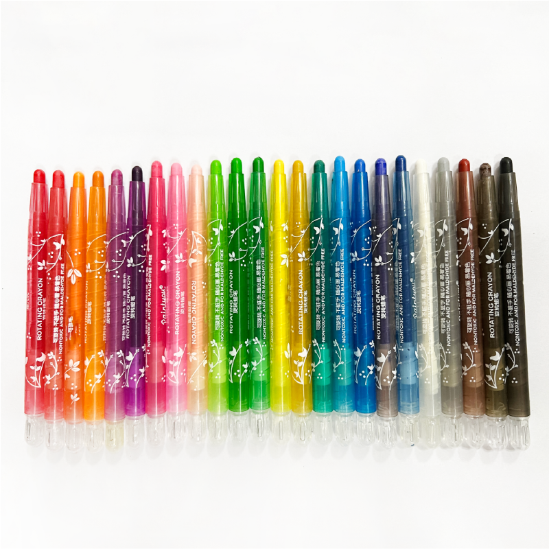 Art Supplier High Quality 24PCS Long Colorful Silky Nox Toxic Kids Novelty Wax Crayon Twistable Crayon