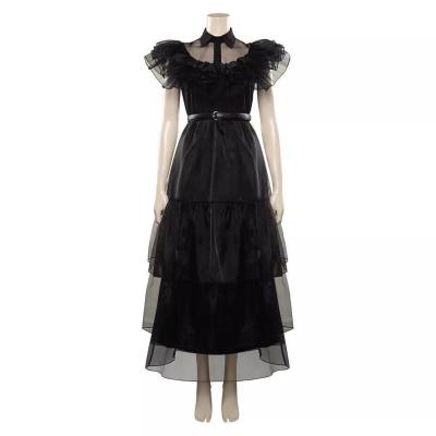 Quarta-feira Addams Family Costume Preto Halloween Cosplay vestido para meninas e crianças