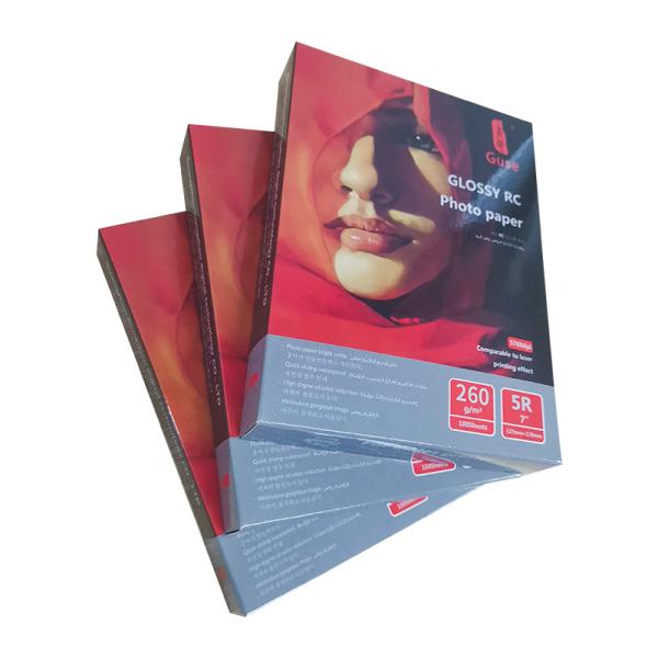 Papel impermeável da foto de RC 5R, 5 * 7 elevação do papel 260gsm da foto lustrosa para a impressora a jato de tinta