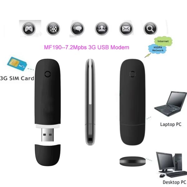 Modem 3G ZTE MF190 débloqué 7,2 Mbps, modem haut débit mobile USB 7,2 Mbps, clés USB 3G externes ZTE MF190, dongles 3G sans fil HSDPA