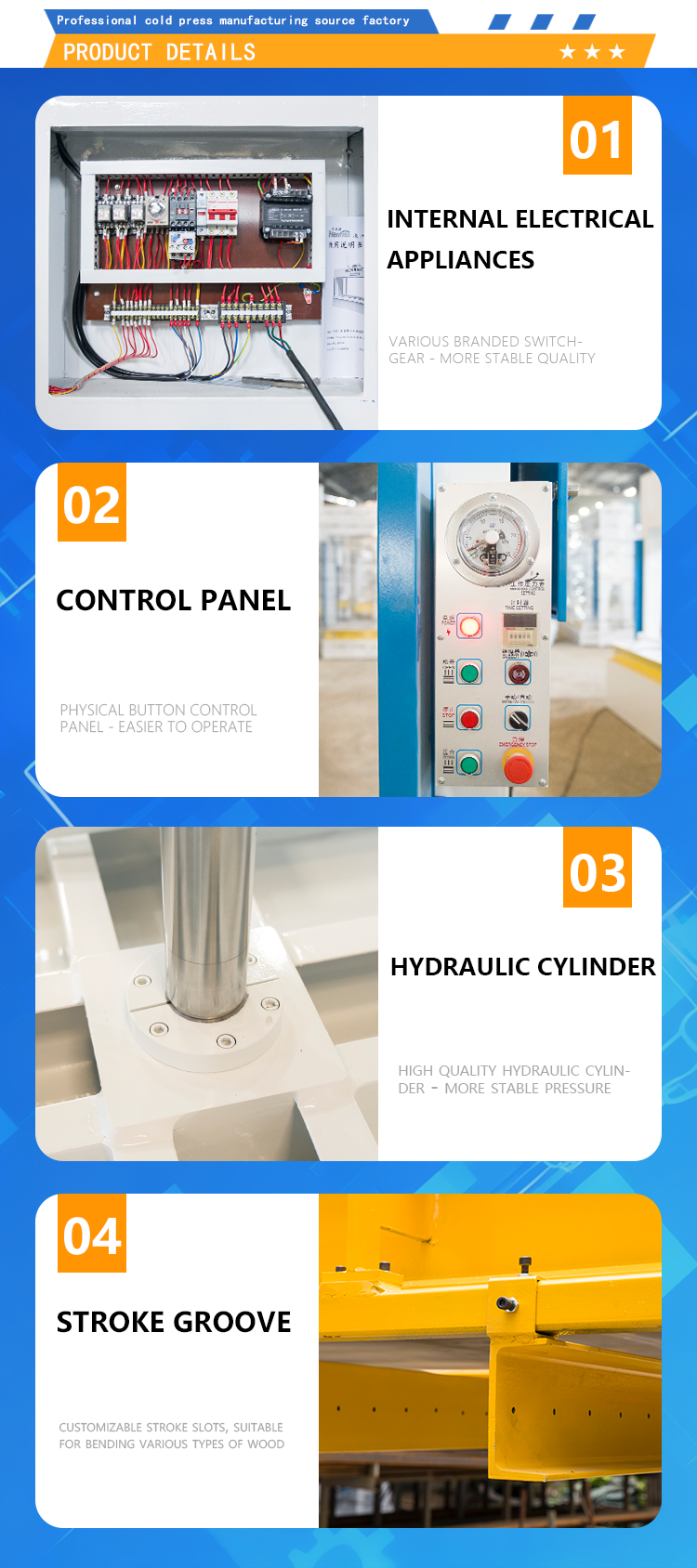 Customize 100t Four Cylinder Square Stroke Cold Press Machine Used For Bending Furniture Boards And Plywood