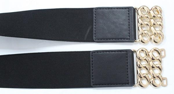 Wide Black Womens Stretch Belts Gold Hollowed Buckle Available 5.1cm Width