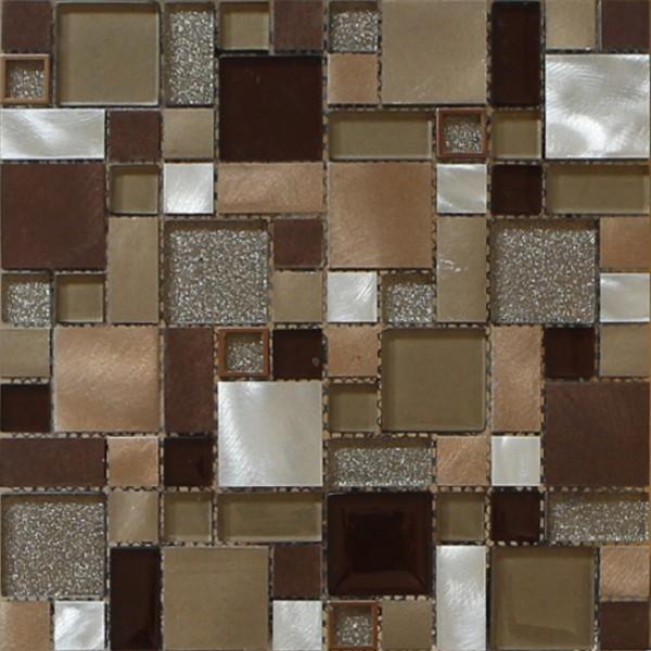 3D red silver square tile glass mix metal mosaic brush finished
