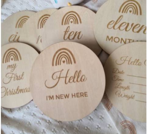 Personalised Newborn Milestone Month Cards Gift Hello World Milestone Disc