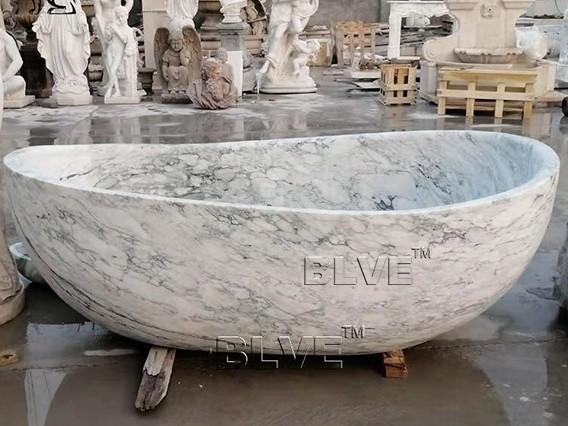 Freestanding Marble Bathtub Natural Stone Carrara Hand Carving