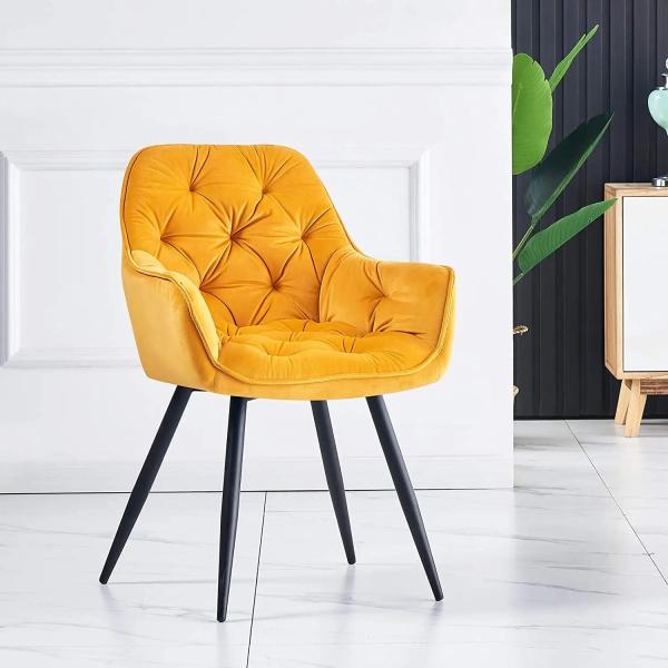 Modern Velvet Upholstered Dining Chair with Metal Legs
