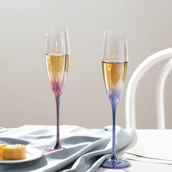 O arco-íris inclinou a haste longa Champagne Glasses 6 de 172ml onças de azul do inclinação