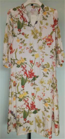 V Neck Long Sleeve Flower Printed Ladies Dress With Elastic Cuff -Daily Wear