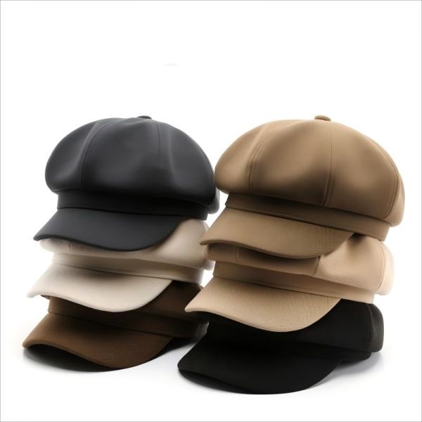 Brushed Fabric Plain Color Beret Outdoor Warm Protection Octangle Caps
