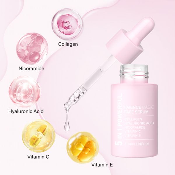 OEM 5 In1 Private Label Hyaluronic Acid Brightening Anti Aging Facial Essence Skin Care Products Niacinamide Collagen Face Serum