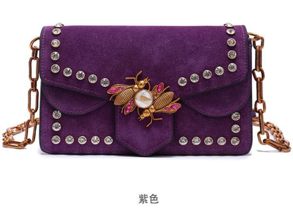 Polished Leather Single Womens Shoulder Handbags , Honeybee Fashion Rivets Handbag