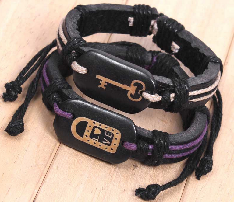 Couples lock key creative bone leather bracelet Valentine's Day gift
