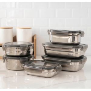 Récipient alimentaire en acier inoxydable IKOO, compatible micro-ondes, avec couvercles