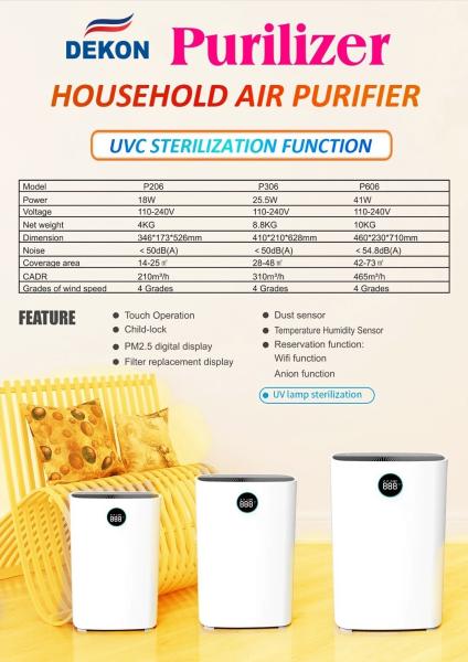 600CMH HEPA H14 PM2.5 Filtration air purifier with UVC air sterilizer and dininfection digital display touch control
