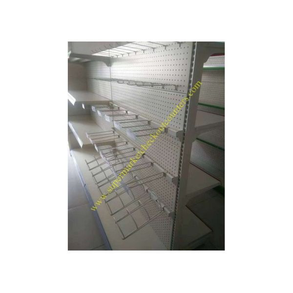 Supermarket Merchandise Metal Gondola Display Floor Stand / Pegboard Shelving