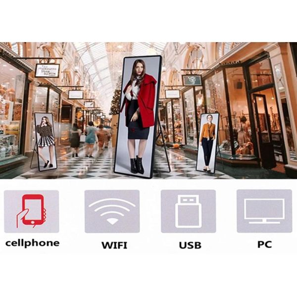 Free Standing Indoor LED Poster Portable Wide Viewing Angle Mirror Screen IP40
